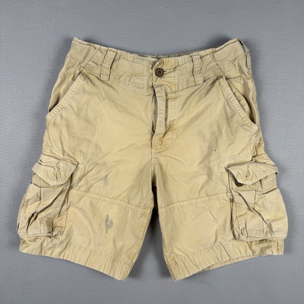 Abercrombie Distressed‎ Y2K Cargo Shorts Womens 14 (32") Khaki Tan Multi Pocket